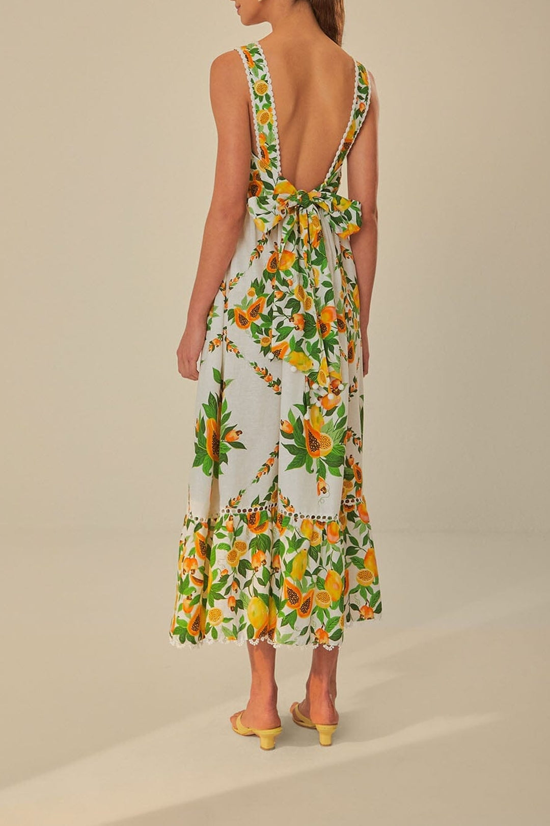 Robe longue Papaya Salad en lin - Jaune