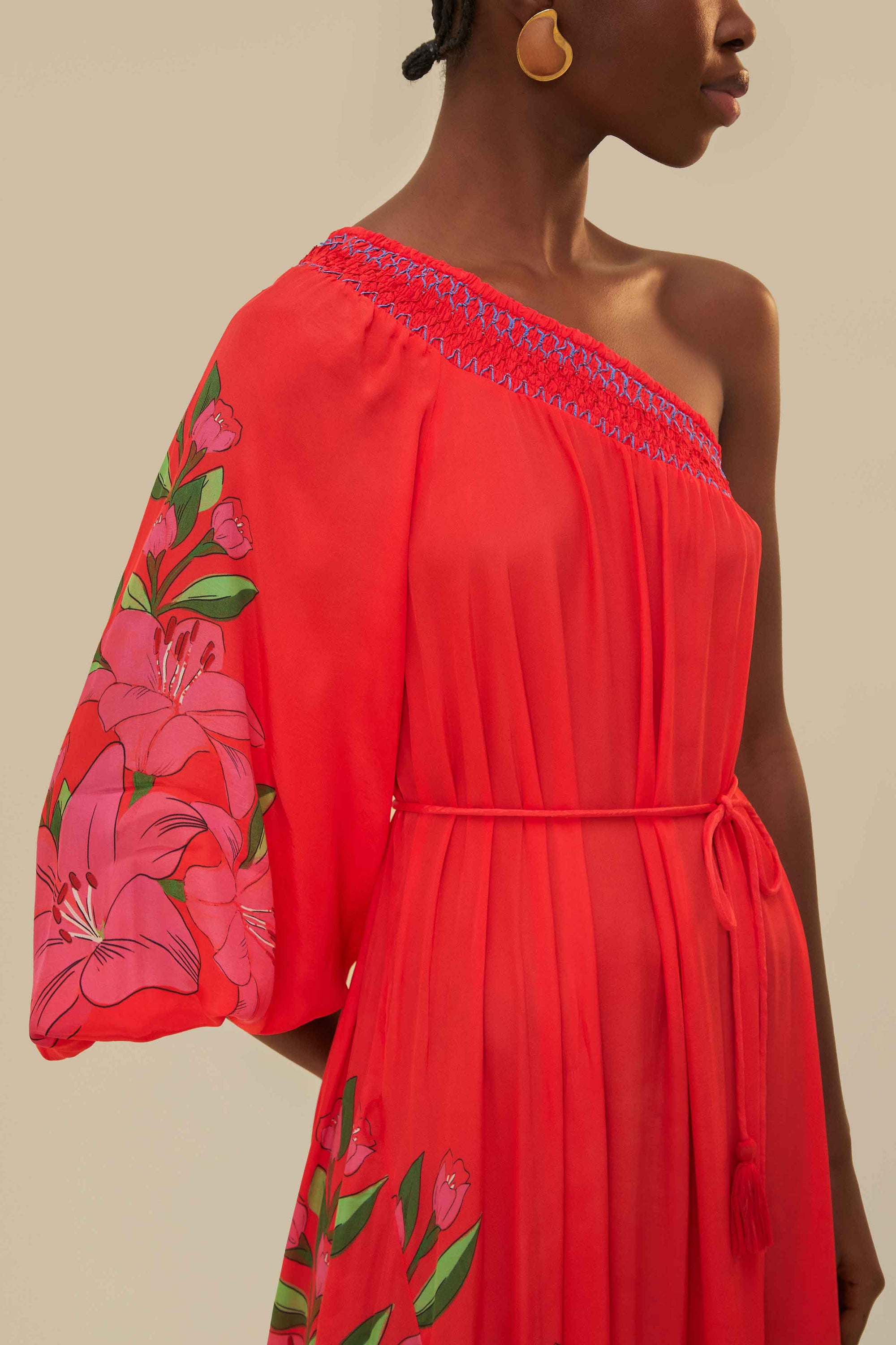 NEW_Summer Foliage Scarf Red Robes longues - Summer Foliage Scarf Red