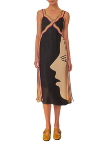 Robe midi Surréaliste à bretelles - Noir