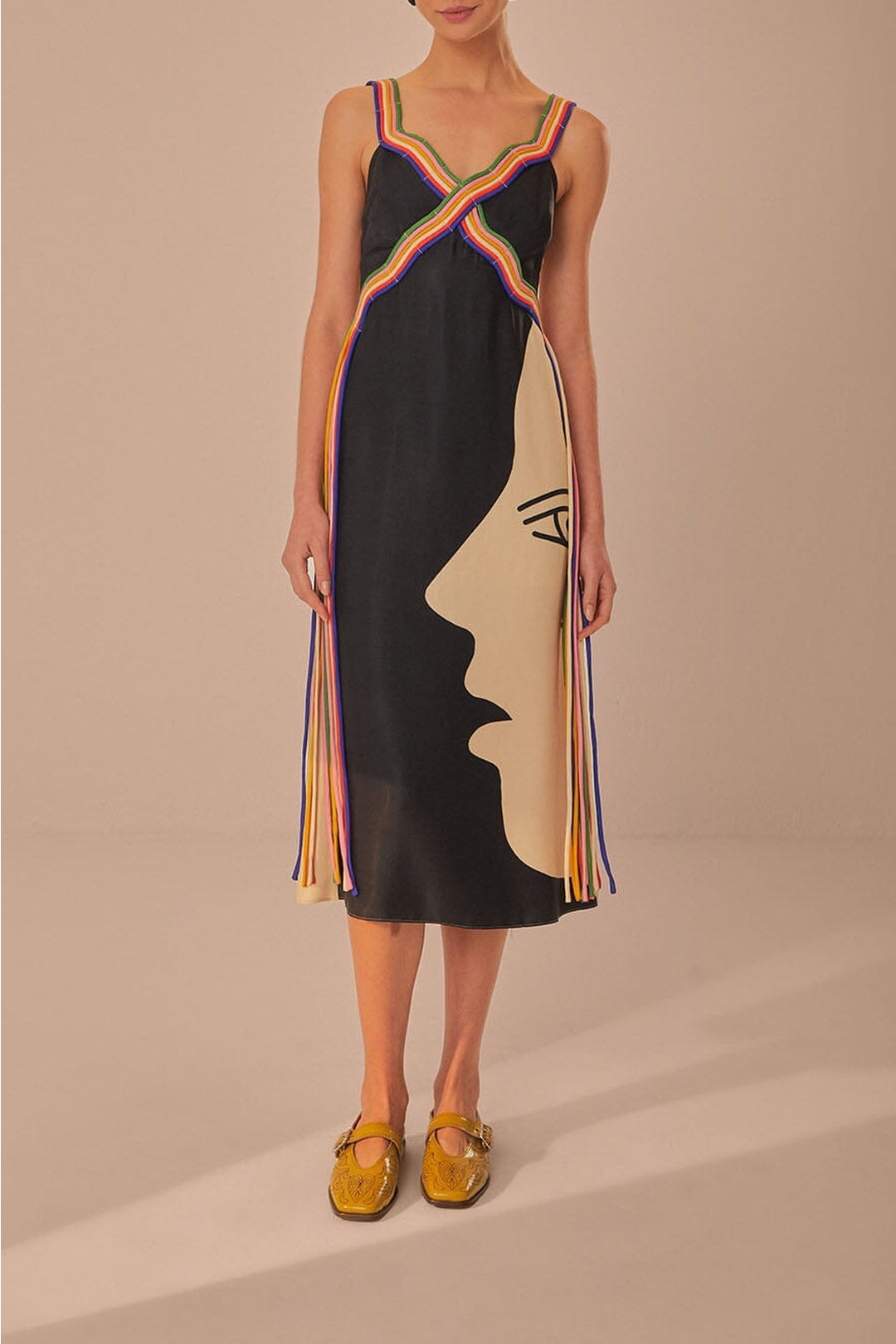 Robe midi Surréaliste à bretelles - Noir