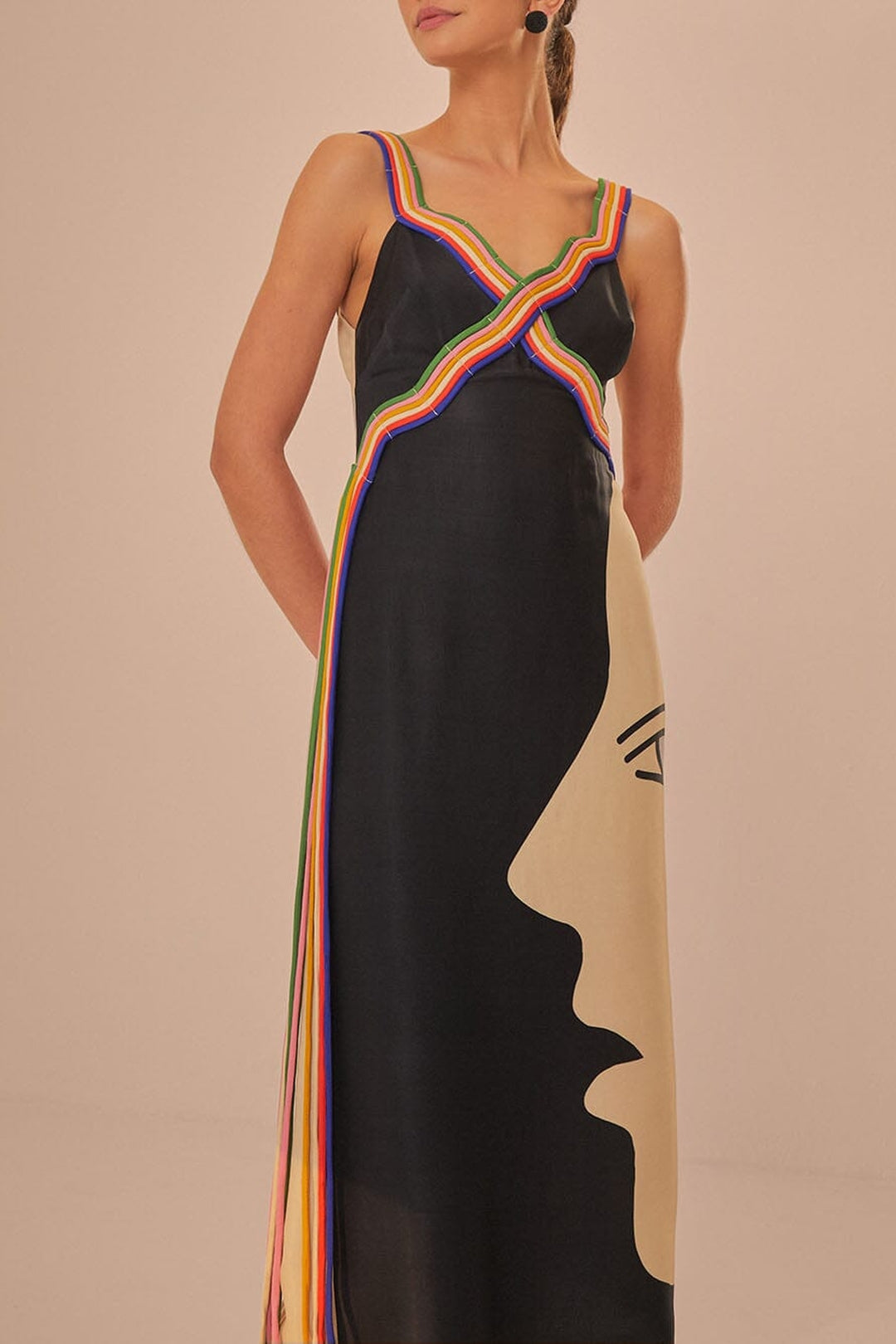 Robe midi Surréaliste à bretelles - Noir