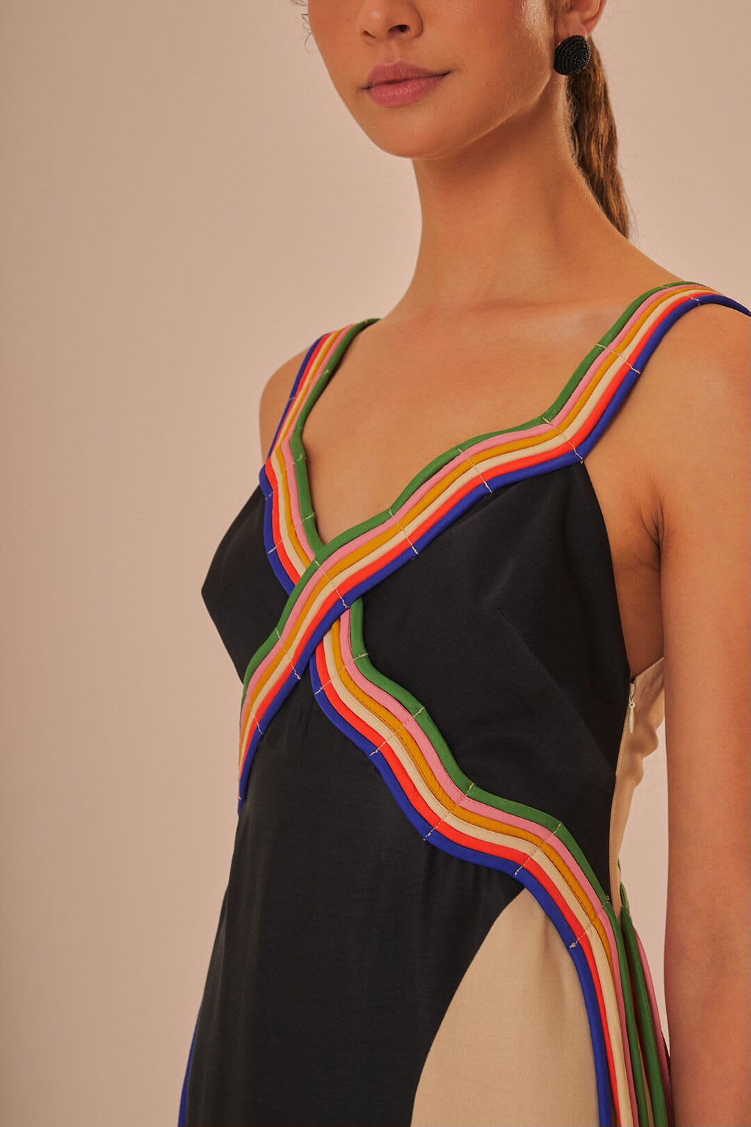 Robe midi Surréaliste à bretelles - Noir