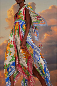 Robe longue Tropical Destination à manches courtes - Blanc