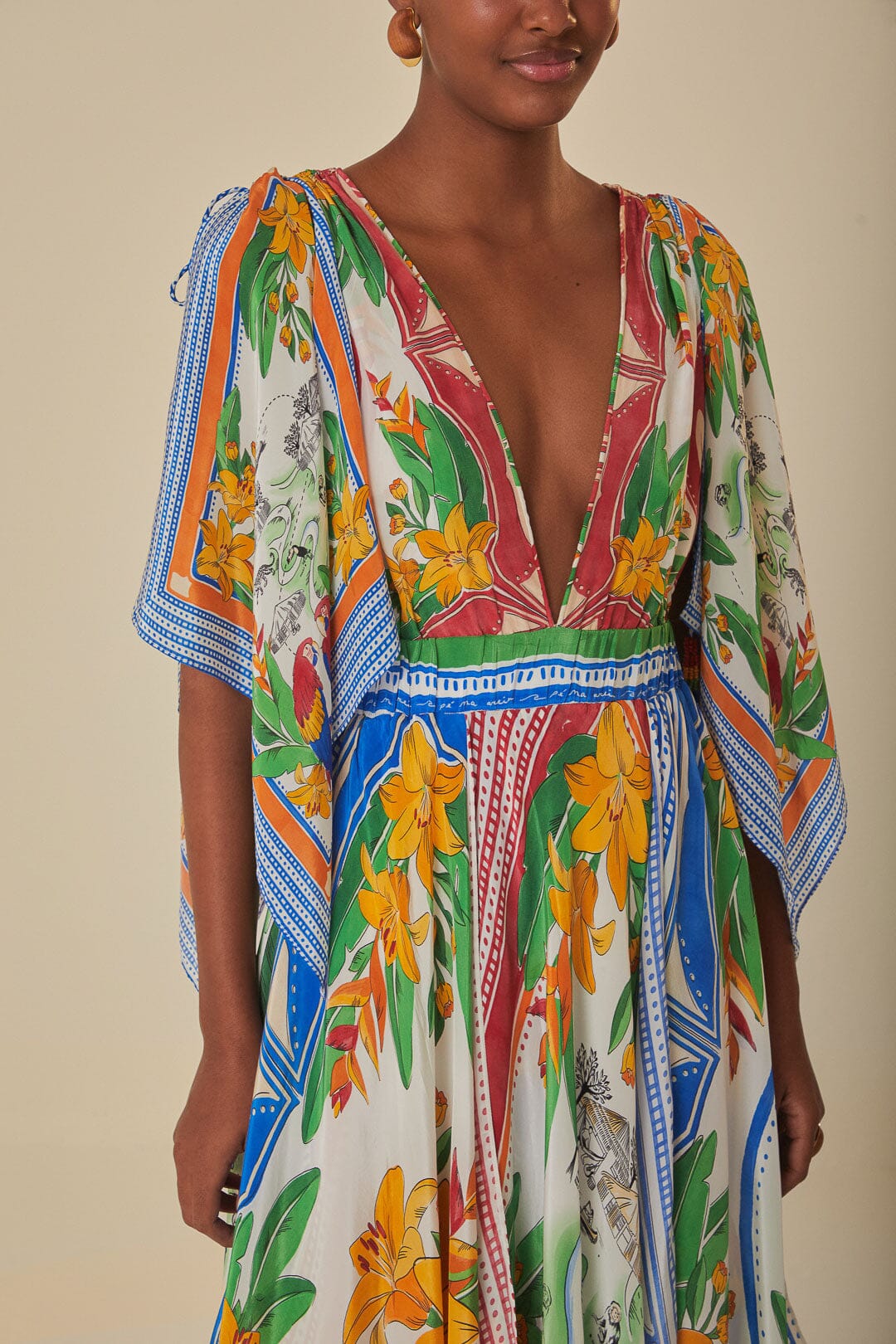 Robe longue Tropical Destination à manches courtes - Blanc