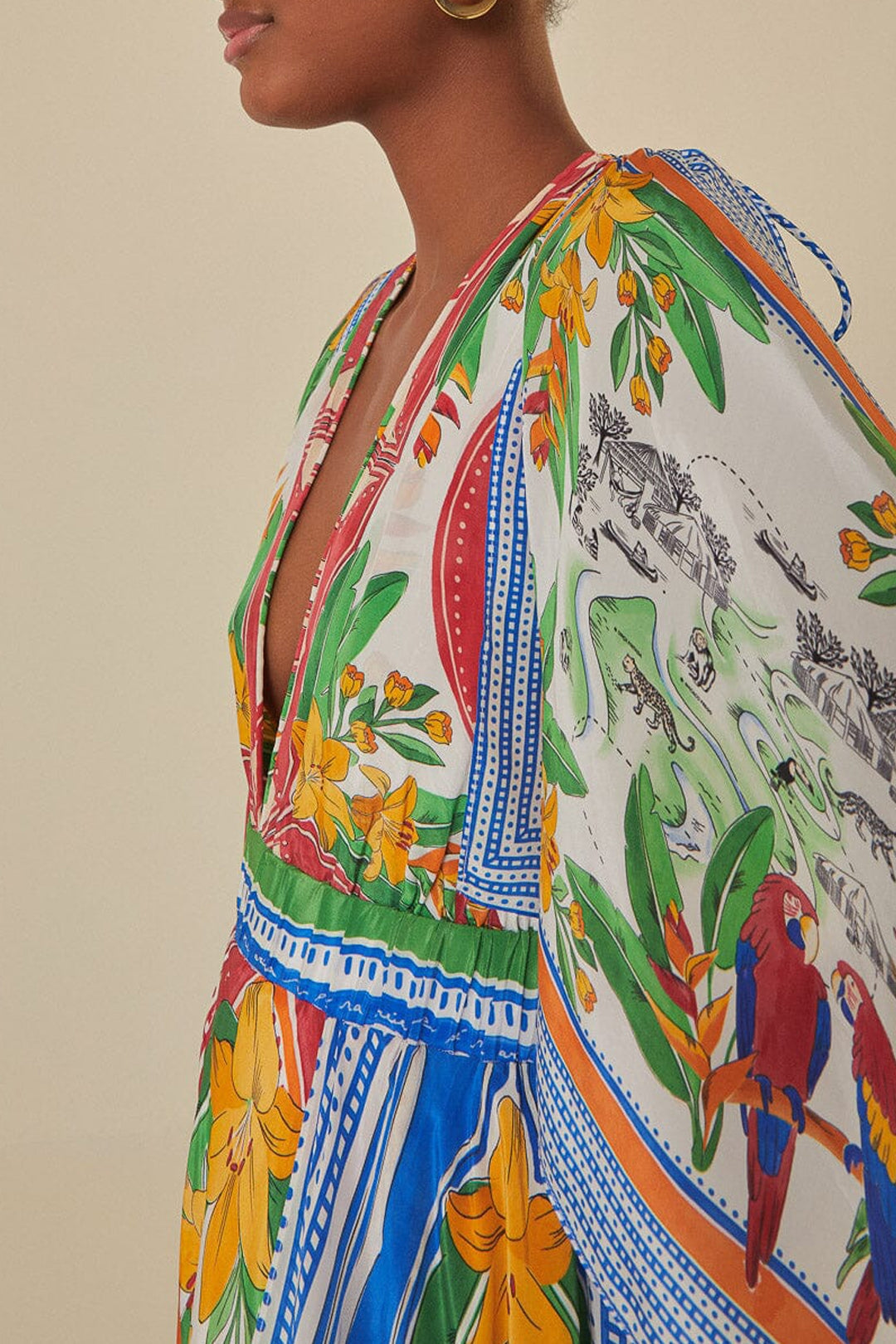 Robe longue Tropical Destination à manches courtes - Blanc