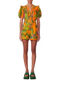 Fresh Macaws cotton short dress - Orange