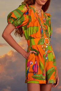 Fresh Macaws cotton short dress - Orange