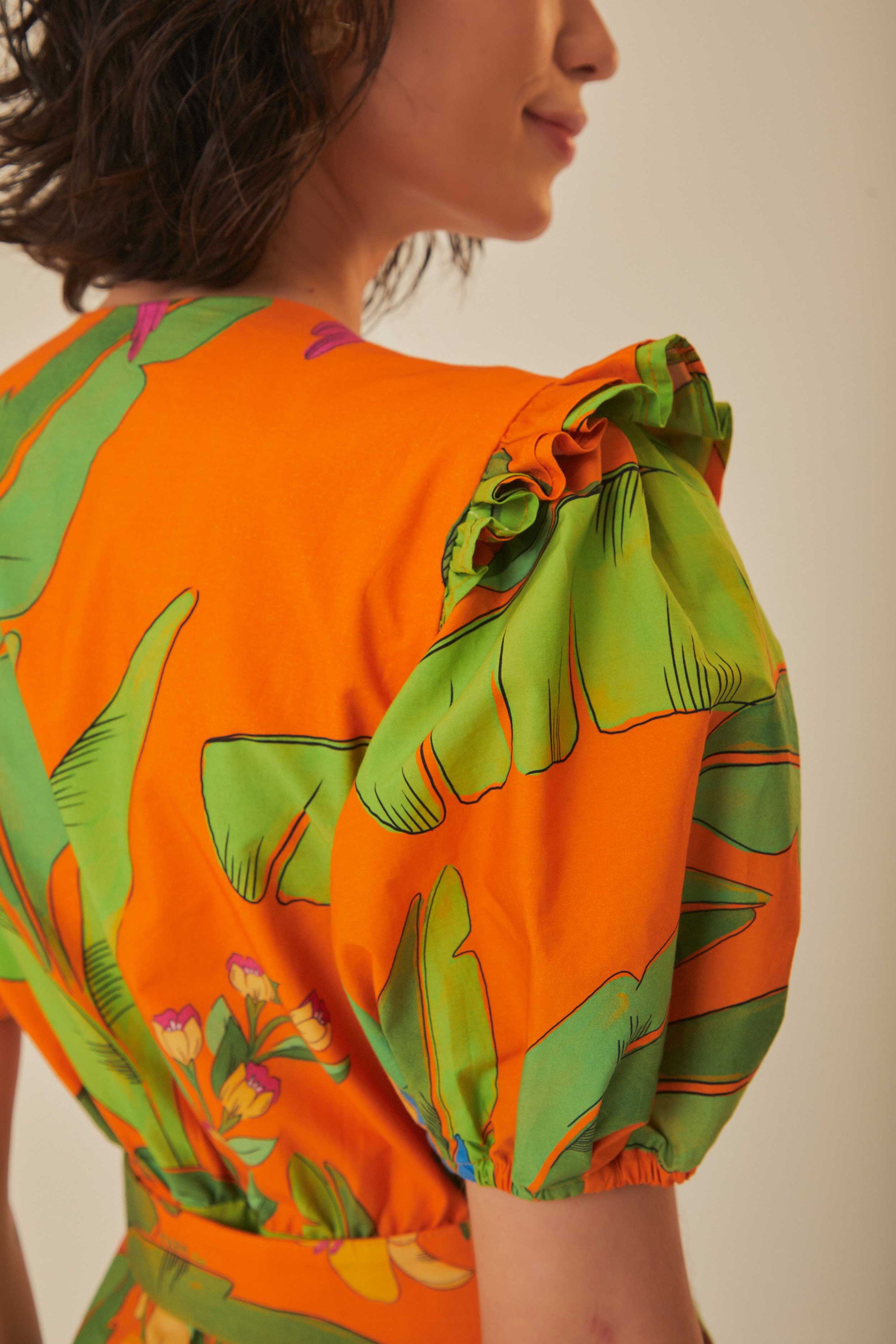 Fresh Macaws cotton short dress - Orange