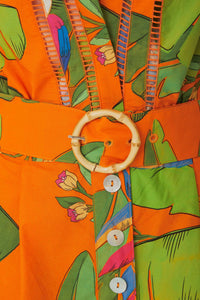 Fresh Macaws cotton short dress - Orange