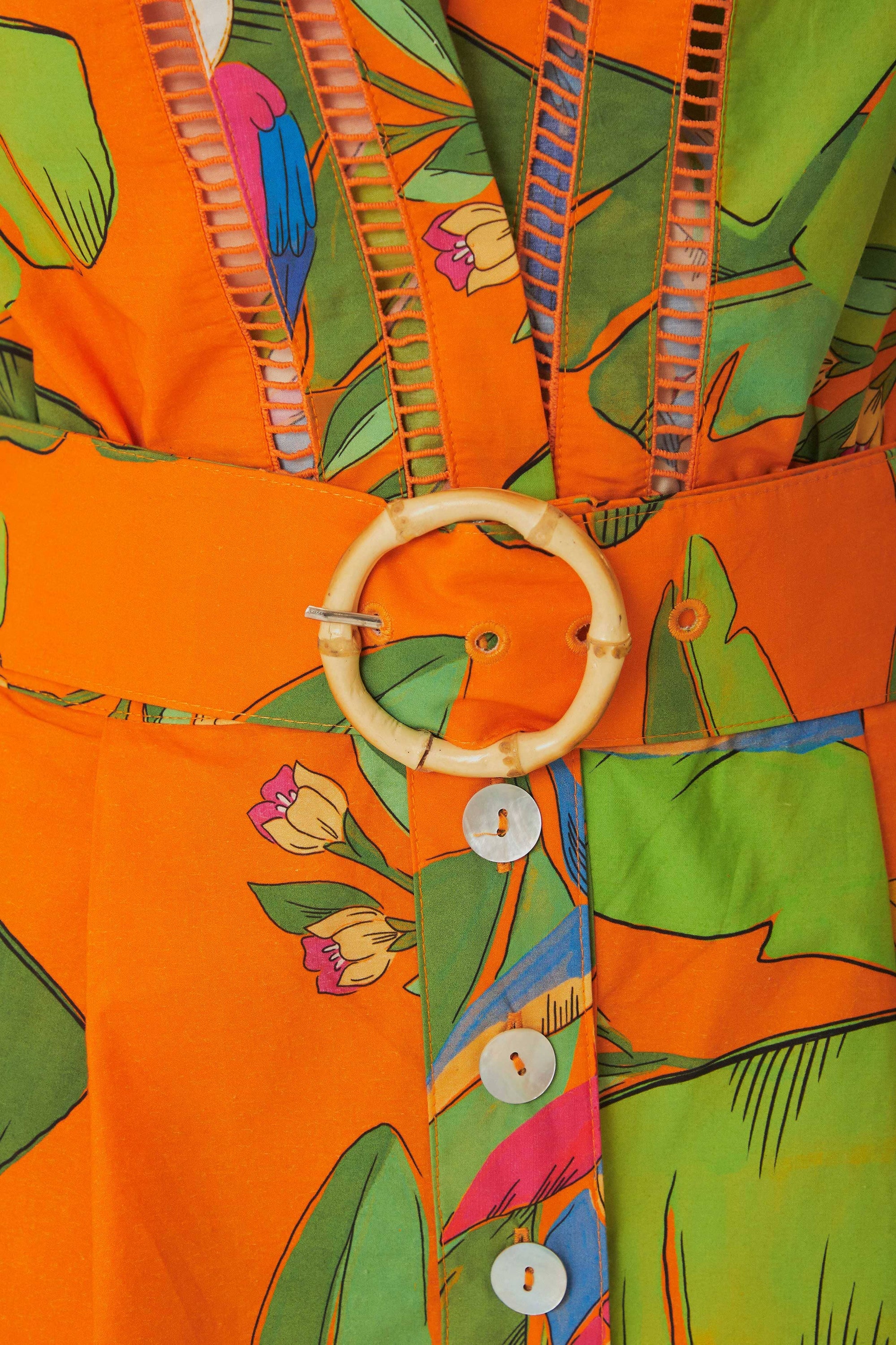 Fresh Macaws cotton short dress - Orange