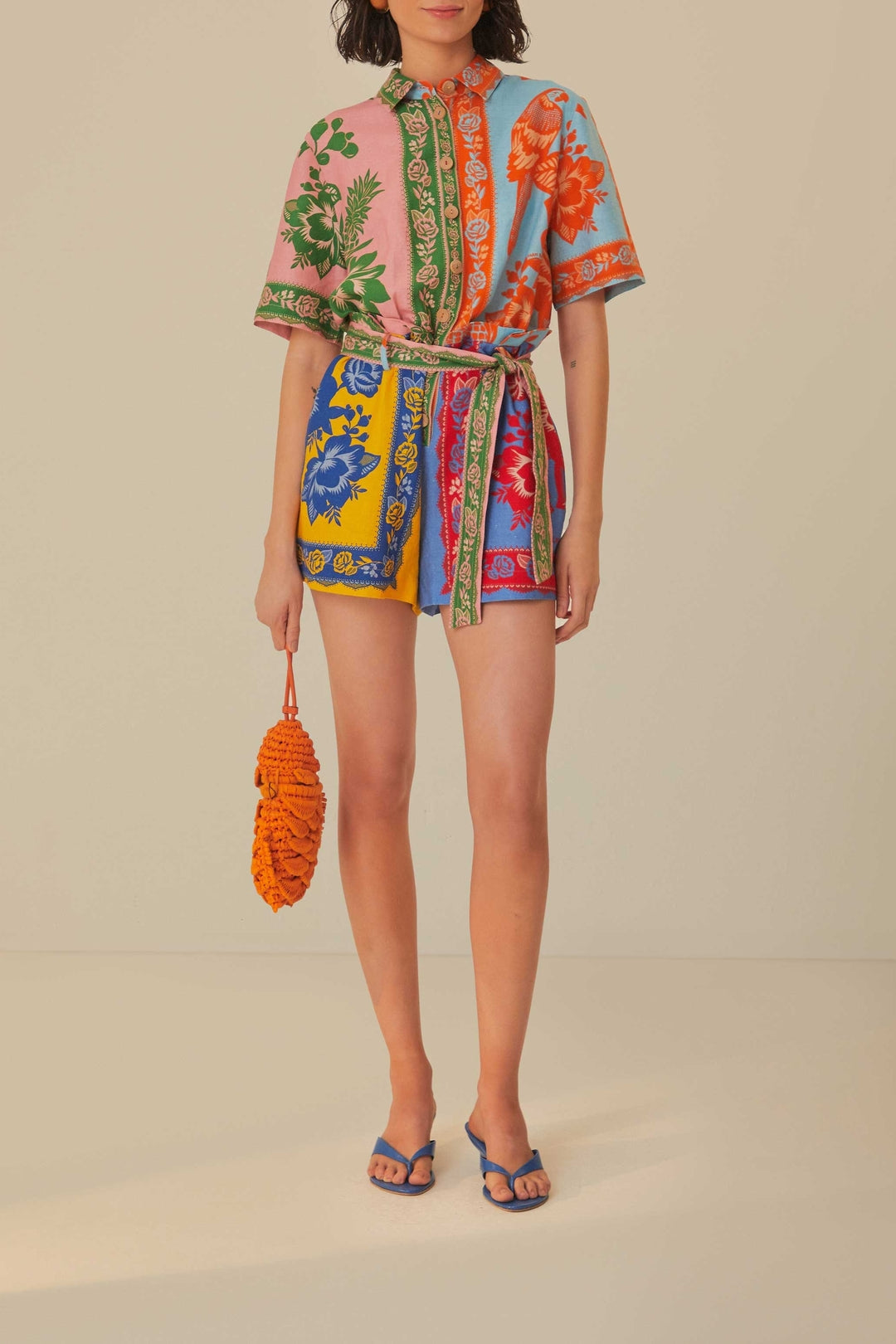 Combi-short Jardin en lin - Multicolore