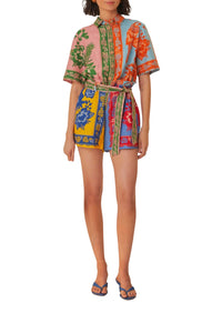 Combi-short Jardin en lin - Multicolore
