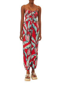 Summer Foliage jumpsuit in cotton - Red