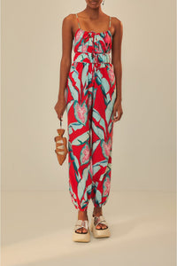 Summer Foliage jumpsuit in cotton - Red