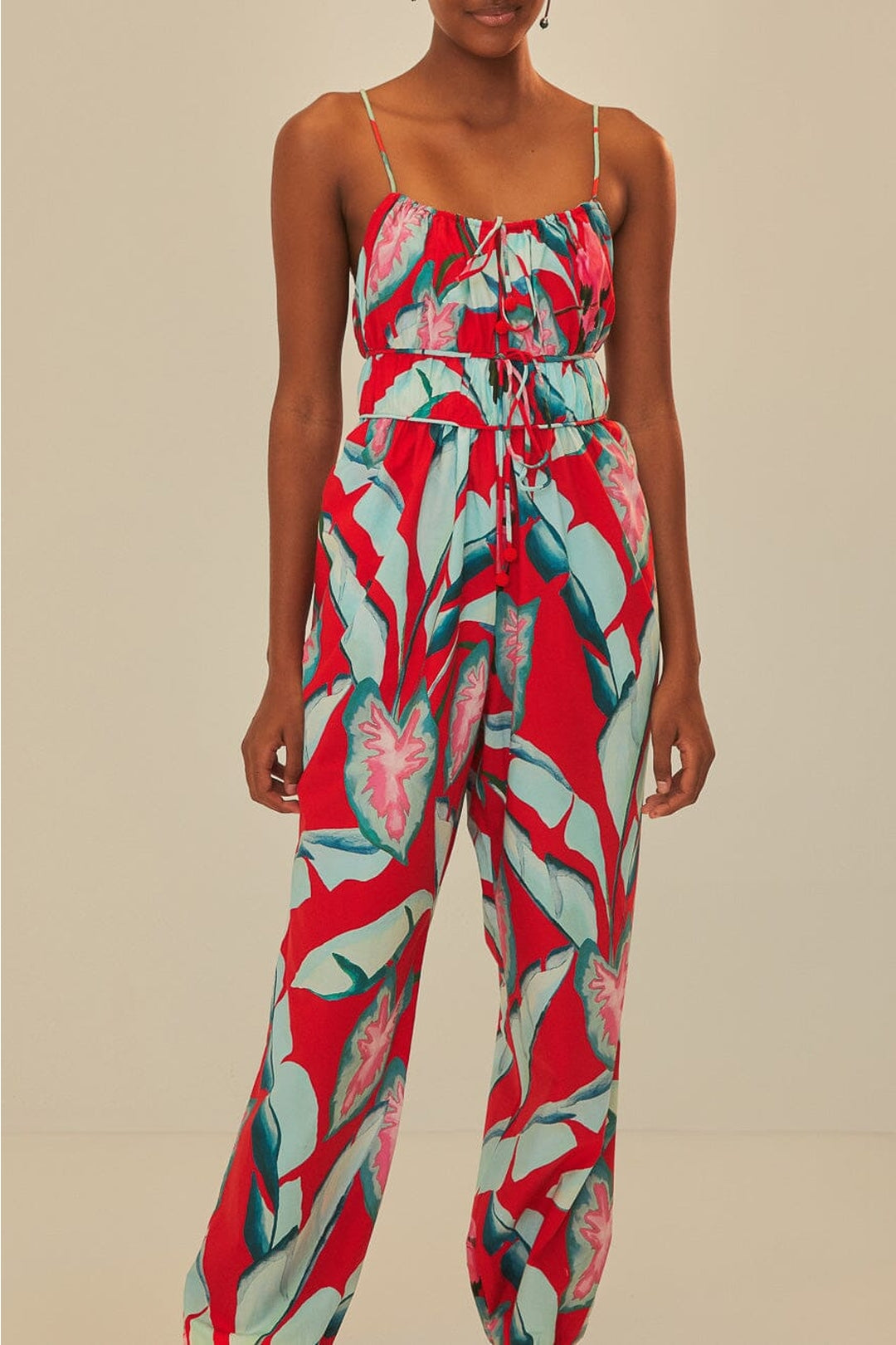 Summer Foliage jumpsuit in cotton - Red
