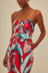Summer Foliage jumpsuit in cotton - Red