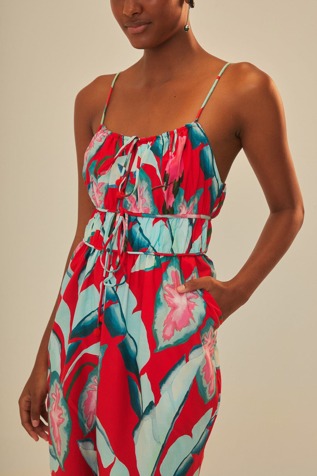 Summer Foliage jumpsuit in cotton - Red