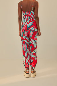 Summer Foliage cotton jumpsuit - Red