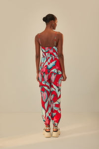 Summer Foliage jumpsuit in cotton - Red
