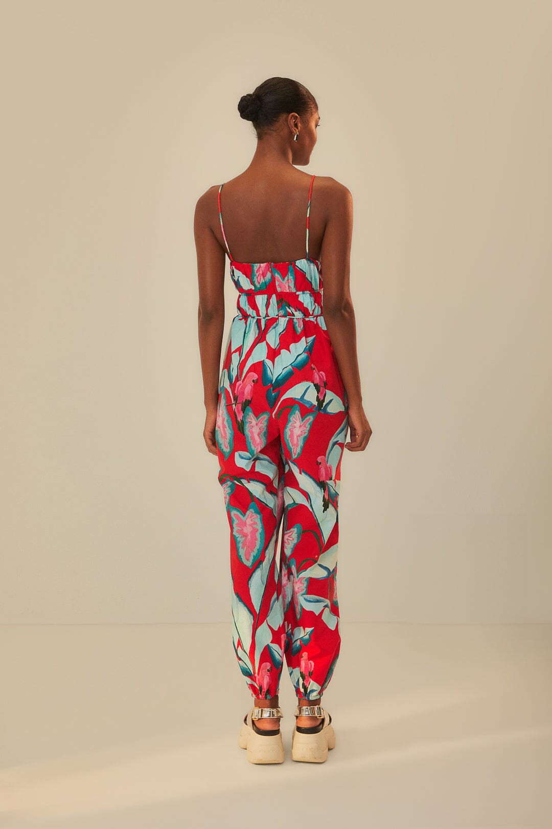 Summer Foliage jumpsuit in cotton - Red