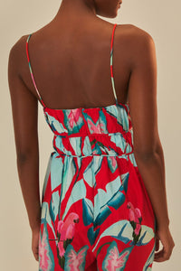 Summer Foliage jumpsuit in cotton - Red