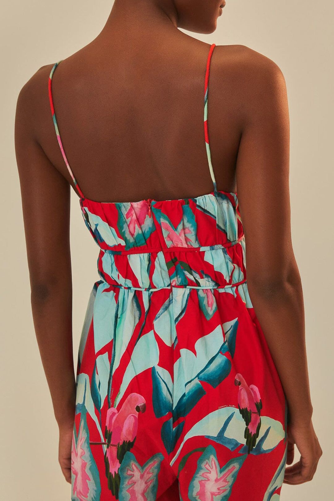 Summer Foliage jumpsuit in cotton - Red
