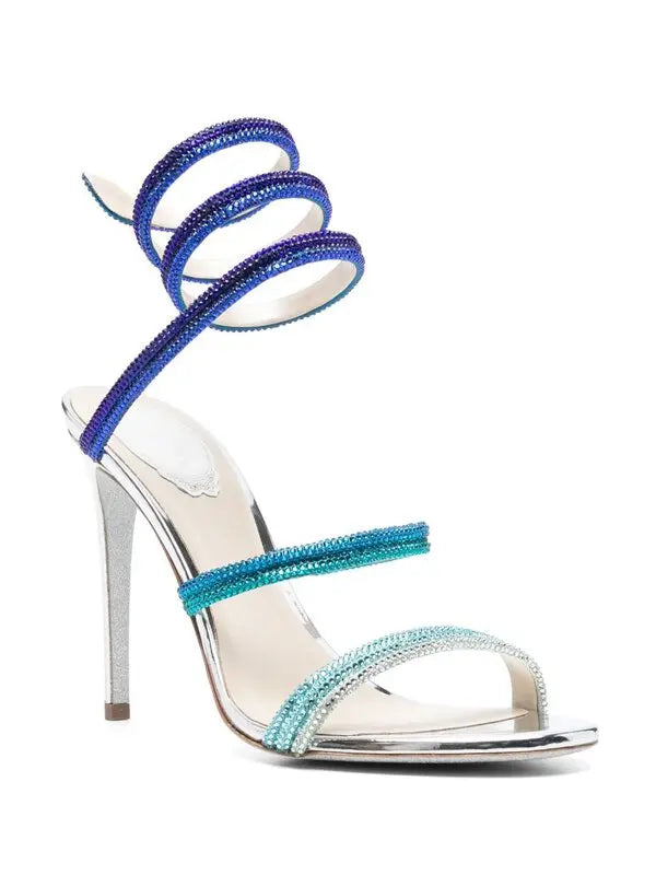 Sandales à talons Cleopatra 105 à strass en satin - Argento & Blu