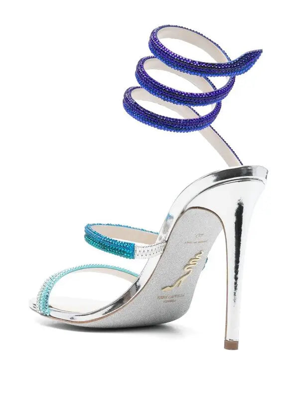 Sandales à talons Cleopatra 105 à strass en satin - Argento & Blu