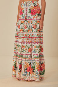 Bloom Garden maxi skirt in cotton - Orange