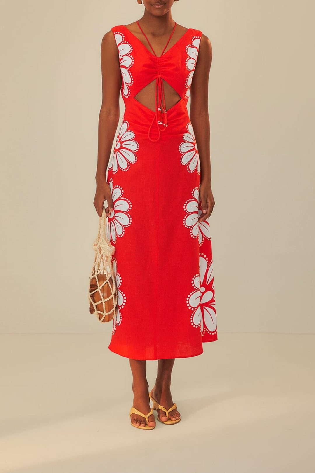 Robe midi Coquillage Ainika en lin - Rouge