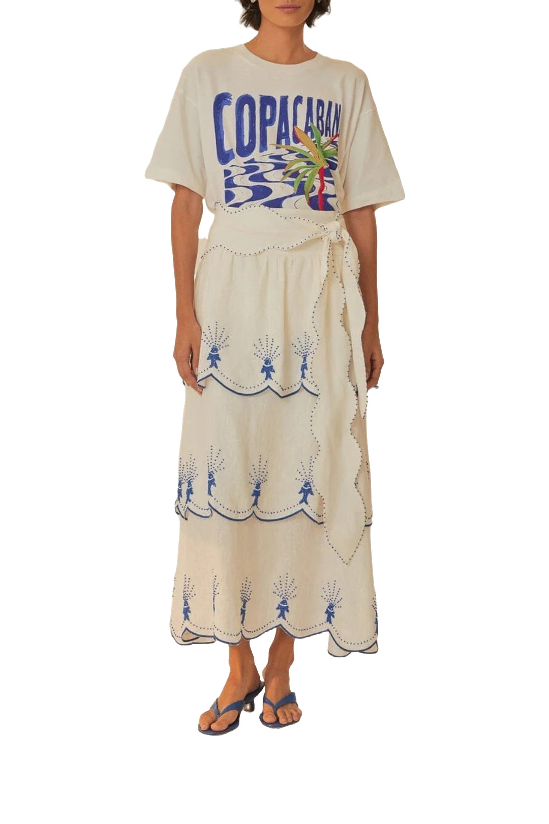 Jupe midi Sea Of Fish en lin - Blanc