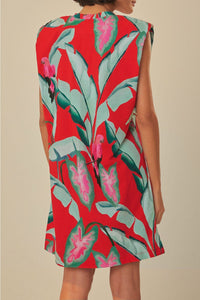 Robe courte Feuillage d'été en coton - Rouge