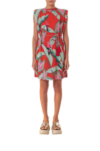 Robe courte Feuillage d'été en coton - Rouge