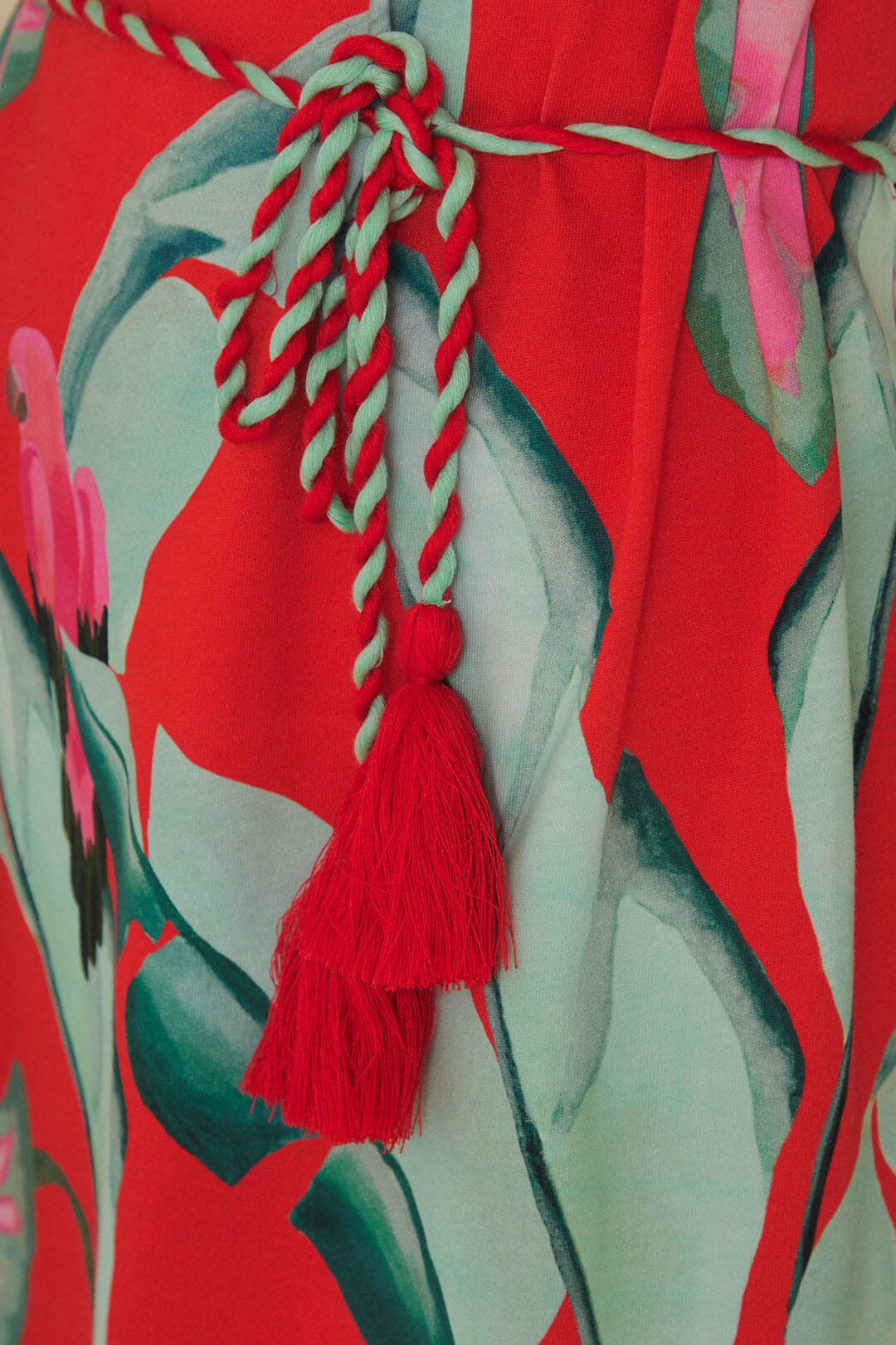 Robe courte Feuillage d'été en coton - Rouge