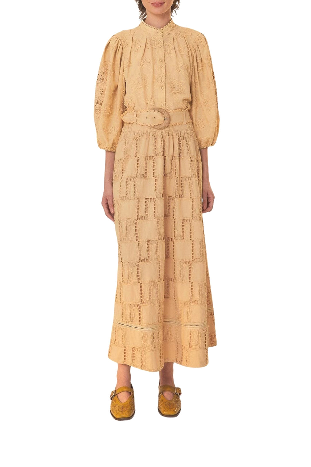 Jupe midi en crochet - Beige
