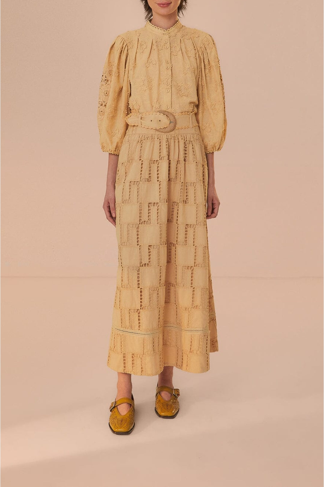 Jupe midi en crochet - Beige