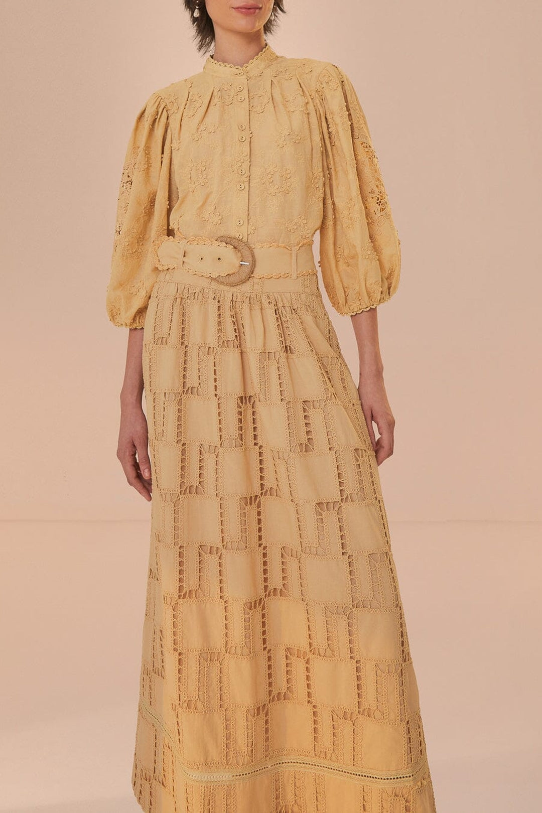 Jupe midi en crochet - Beige