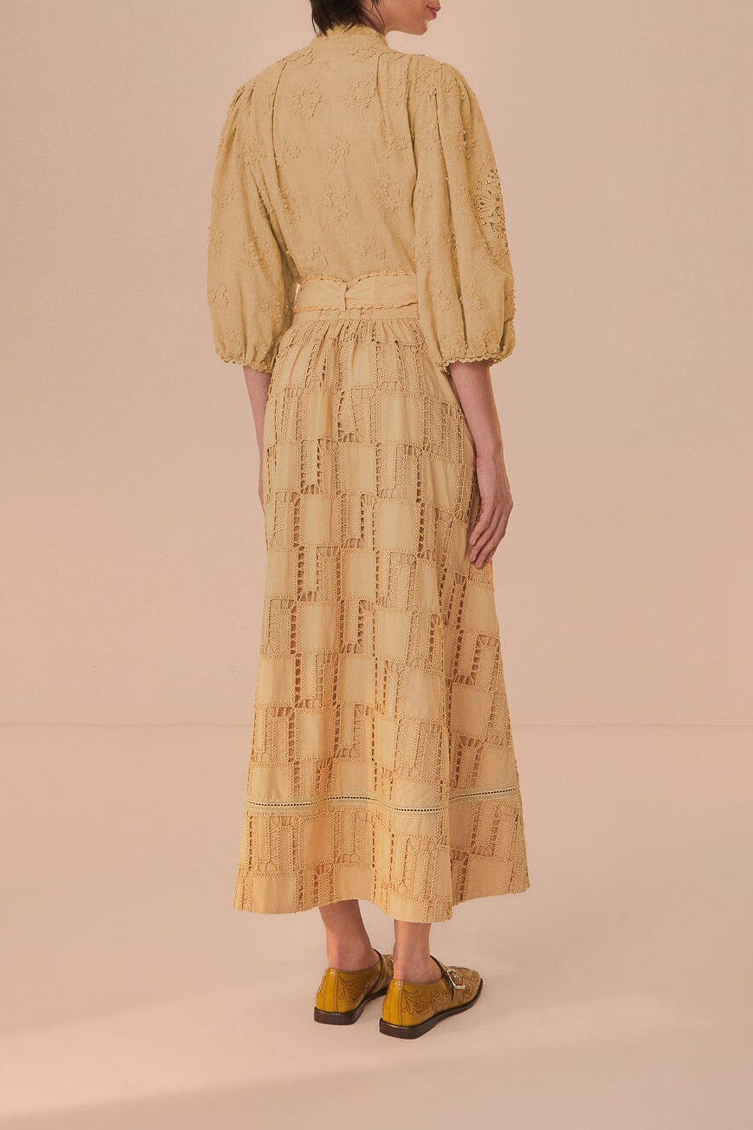Jupe midi en crochet - Beige