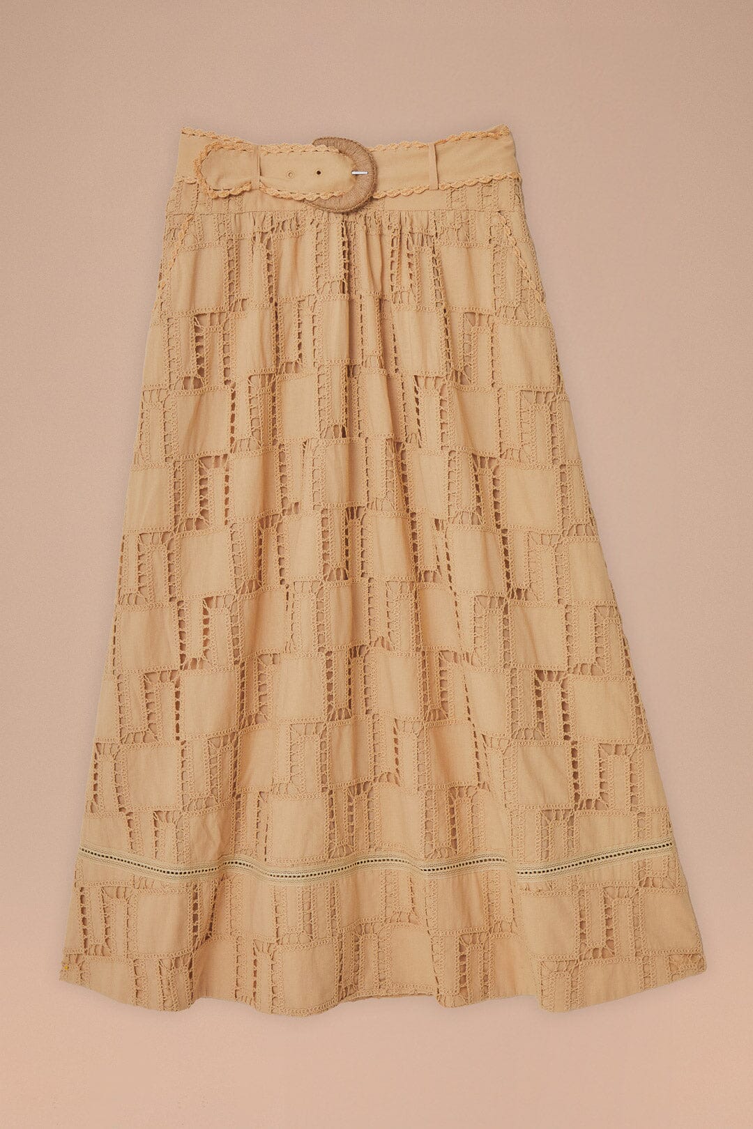Jupe midi en crochet - Beige
