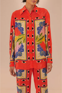 Chemise Surreal en foulard à manches longues - Rouge