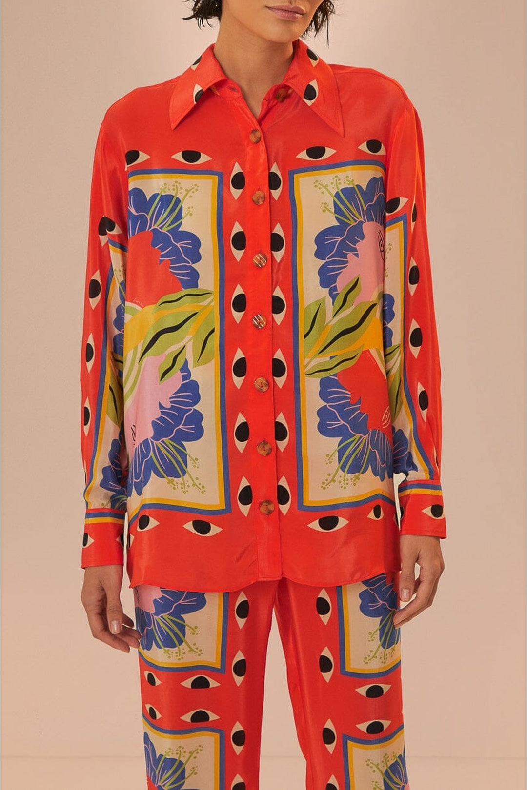 Chemise Surreal en foulard à manches longues - Rouge
