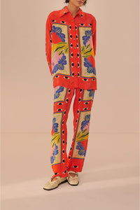Chemise Surreal en foulard à manches longues - Rouge