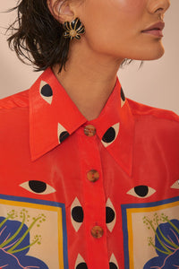 Chemise Surreal en foulard à manches longues - Rouge