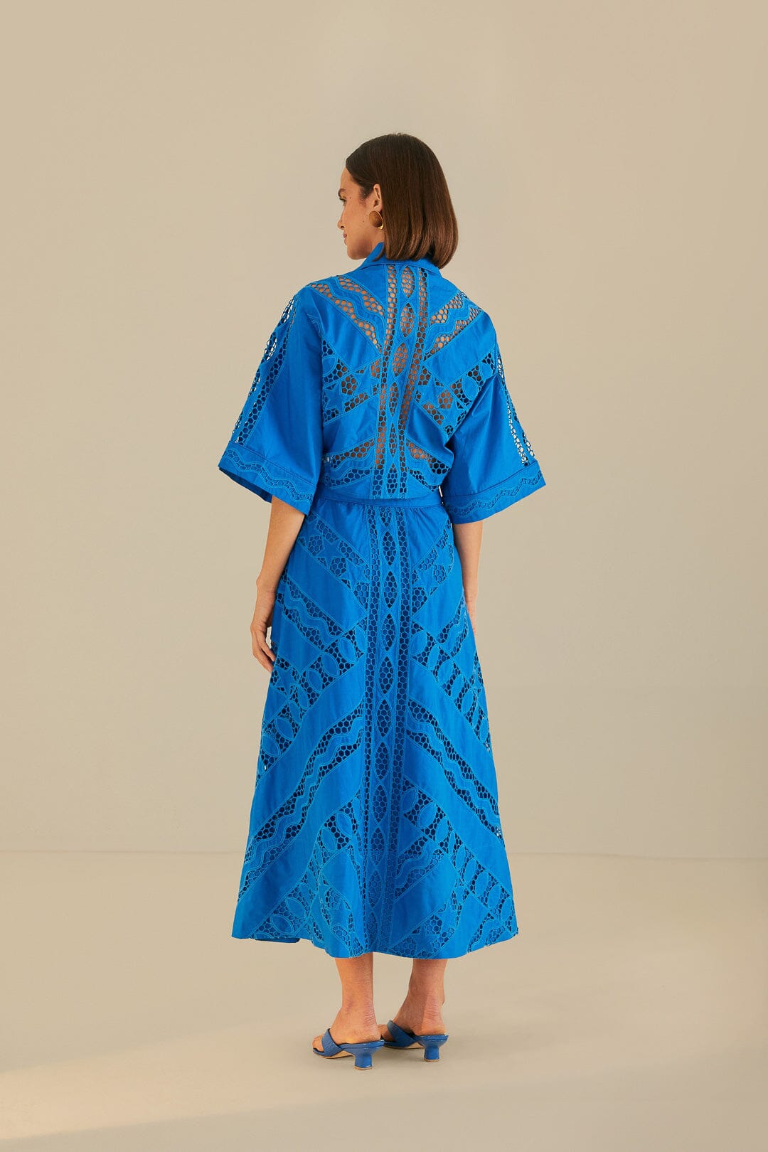 Jupe midi Richelieu rayée en coton - Bleu