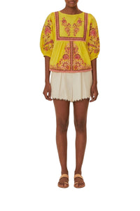 Blouse brodée Garden Tapestry en coton - Jaune