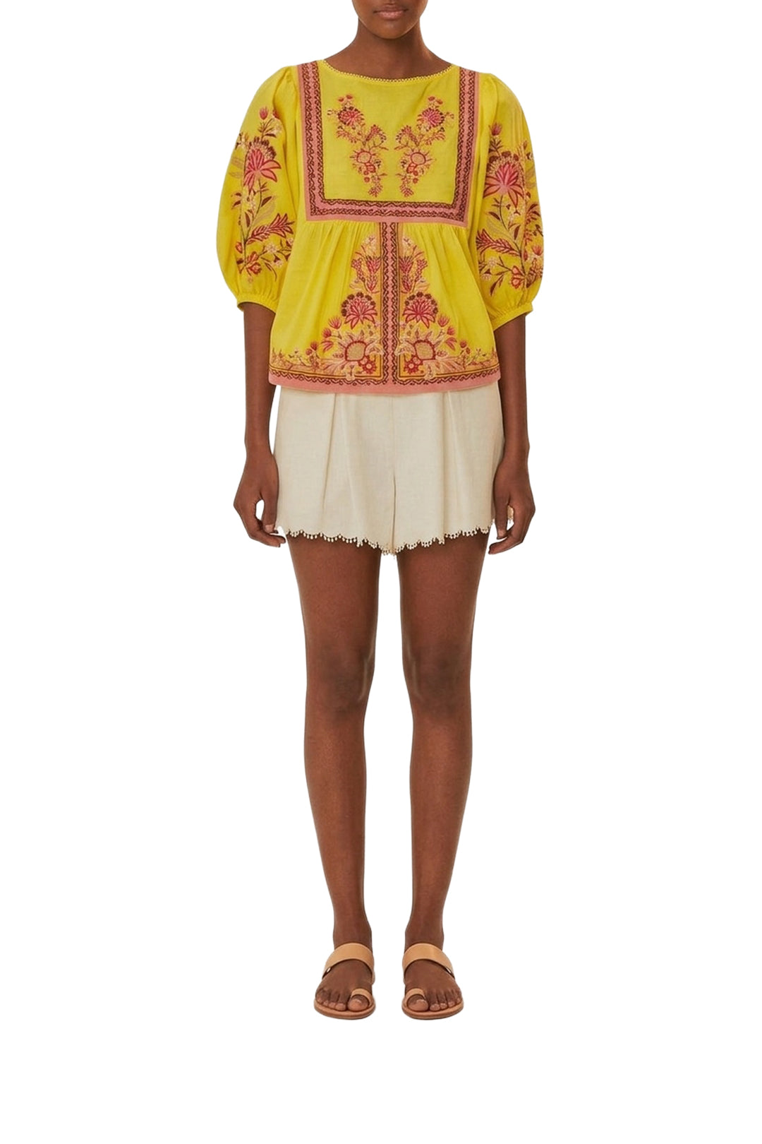 Blouse brodée Garden Tapestry en coton - Jaune