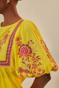 Blouse brodée Garden Tapestry en coton - Jaune