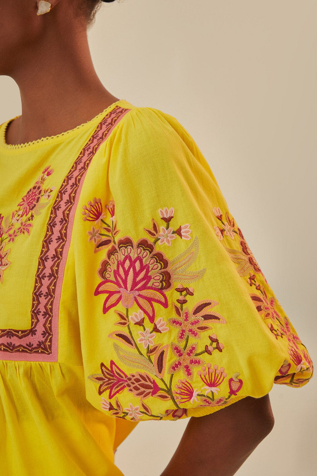 Blouse brodée Garden Tapestry en coton - Jaune