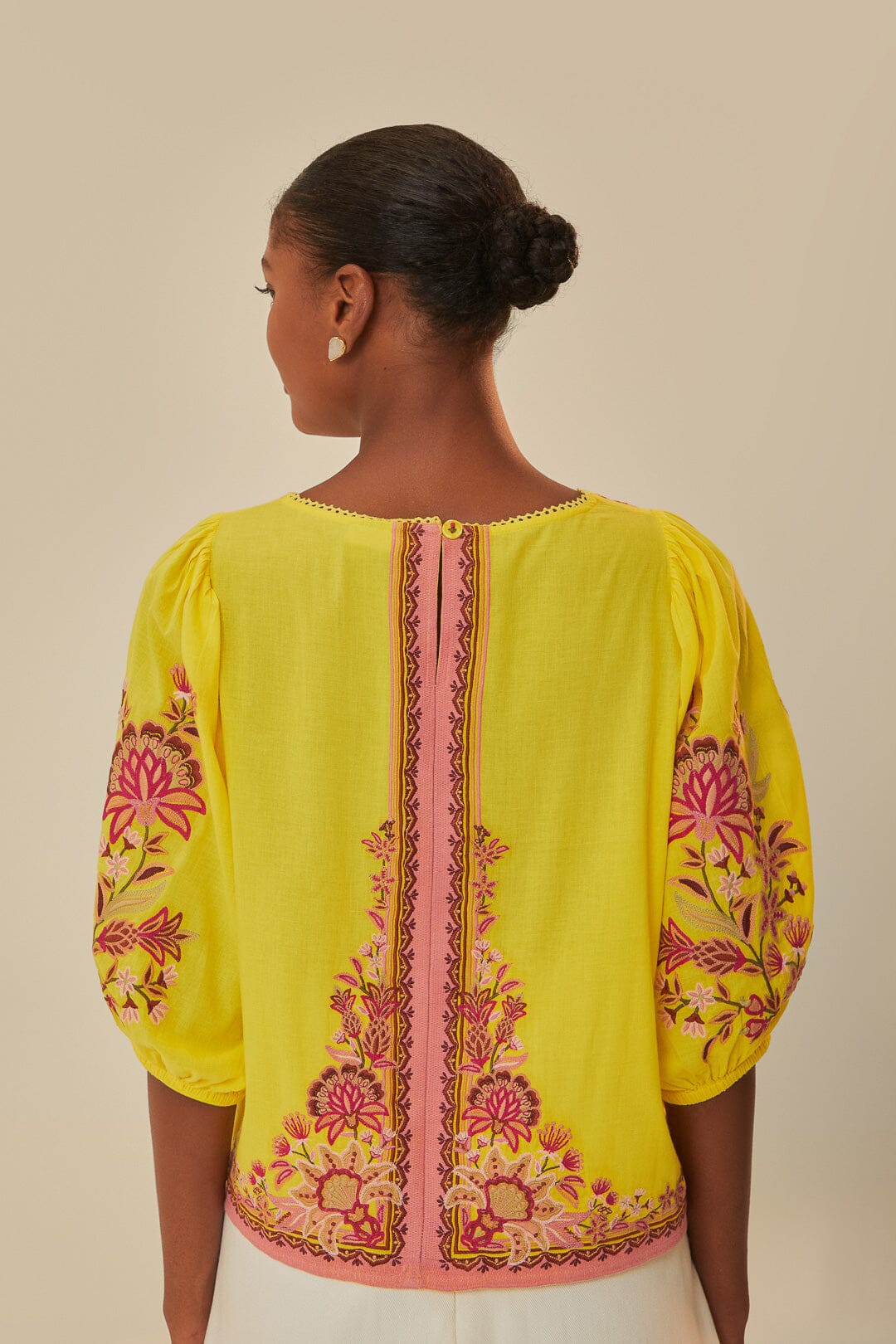 Blouse brodée Garden Tapestry en coton - Jaune