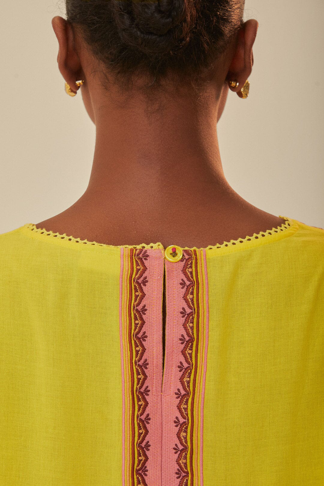 Blouse brodée Garden Tapestry en coton - Jaune